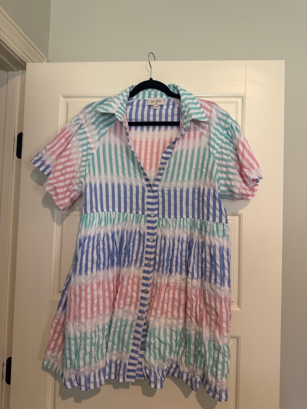 Aura Multicolor Striped Mini Dress — Blue, Green, Pink